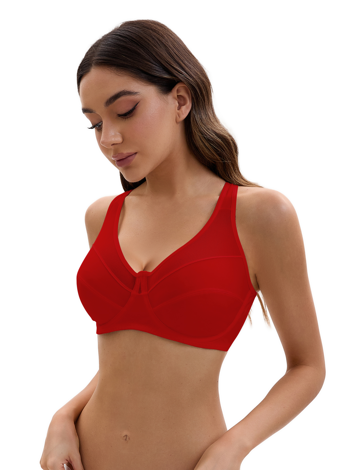 Unique Bargains Women's Mesh Adjustable Strap Underwire Soft Bras E 44 Red