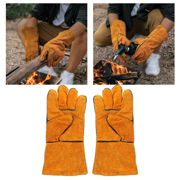 2 Pieces Professional Heat Resistant Gloves PU Leather Scald Long Oven  Mitts Non Slip BBQ Mitts Cooking Gloves for Grill Fireplace
