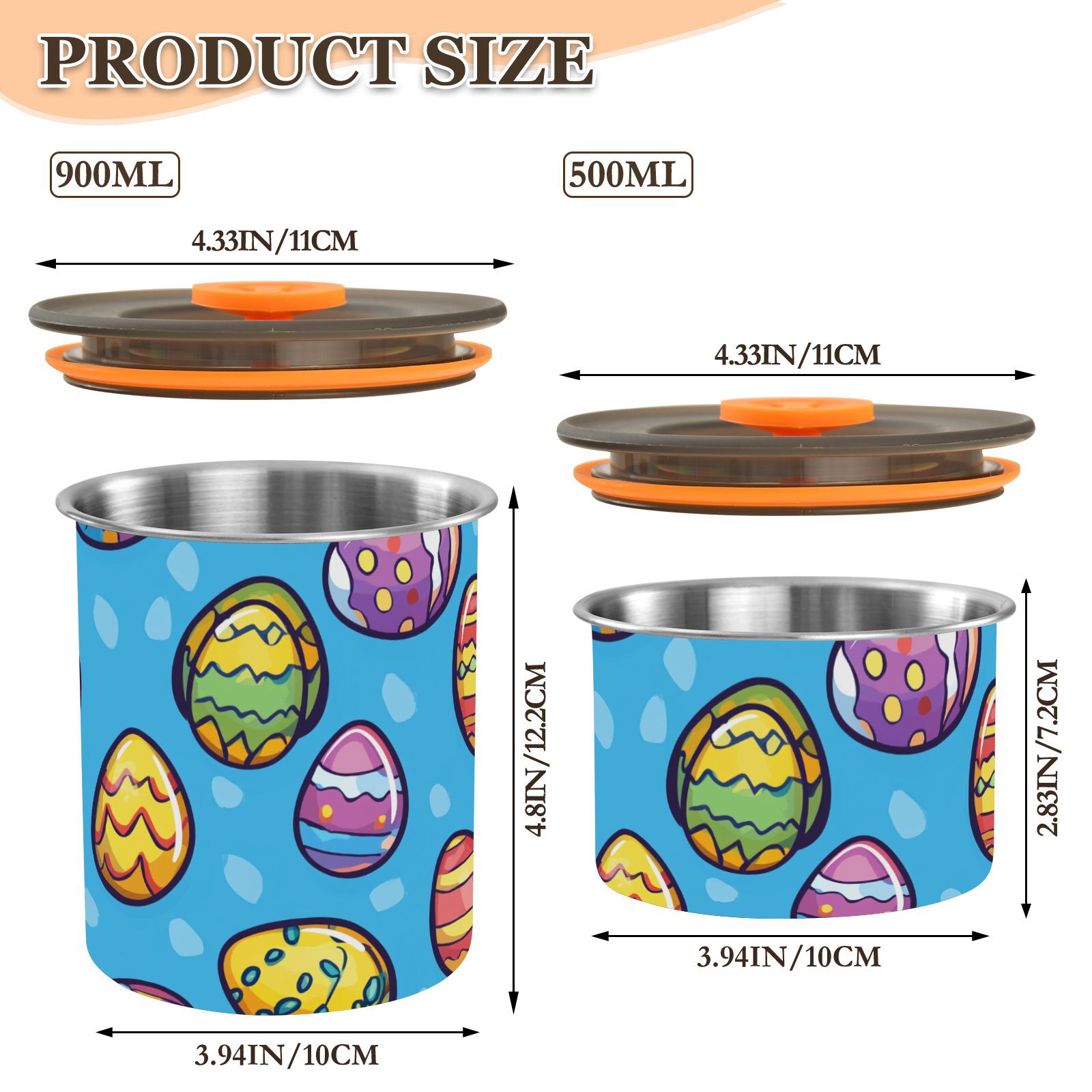 Easter Eggs Airtight Coffee Bean Canister 30oz Food Storage Containers with Lids For Gournd, Tea, Sugar, Flour, Rice, Cereal, Candy Cookie Jar