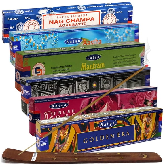 Satya Incense Sticks Variety Pack #2 And Incense Stick Holder Bundle With 6 Fusion Series Fragrances