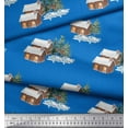 thumbnail image 3 of Soimoi Blue Rayon Crepe Fabric Pine Tree & Cottage Nature Print Fabric by Yard 46 Inch Wide, 3 of 3