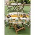 thumbnail image 4 of Outdoor Tablecloth with Umbrella Hole for Patio/Picnic/Party/Camping, Yellow Sunflowers Waterproof Table Cloth Round Cover Washable, Summer Spring Botanical Truck Bees Check (Dia 60"), 4 of 9