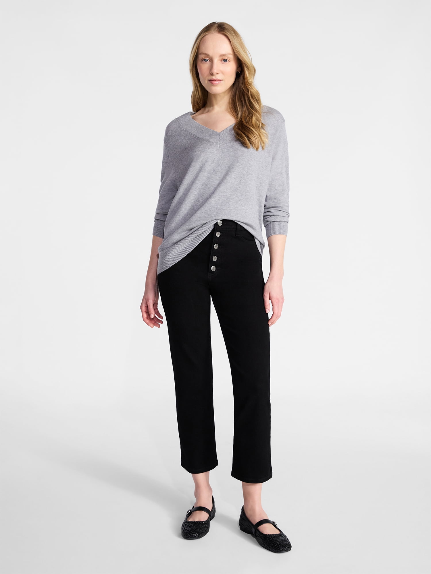 Time and Tru Women’s V-Neck Pullover Sweater, Lightweight, Size XS-XXXL