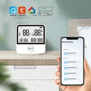 Tuya Smart WiFi Temperature And Humidity Detector Temperature And Humidity Sensor Smart Linkage Alarm Phone APP Remote Monitoring With Time And Date