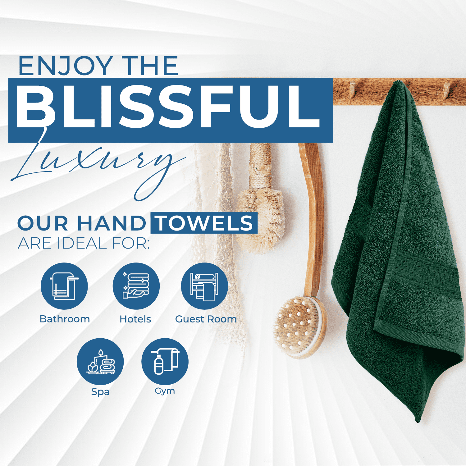 Dan River Hand Towel pack of 6 Quick Dry And Absorbent Cotton Towels for Bathroom - Hunter Green 16x28in