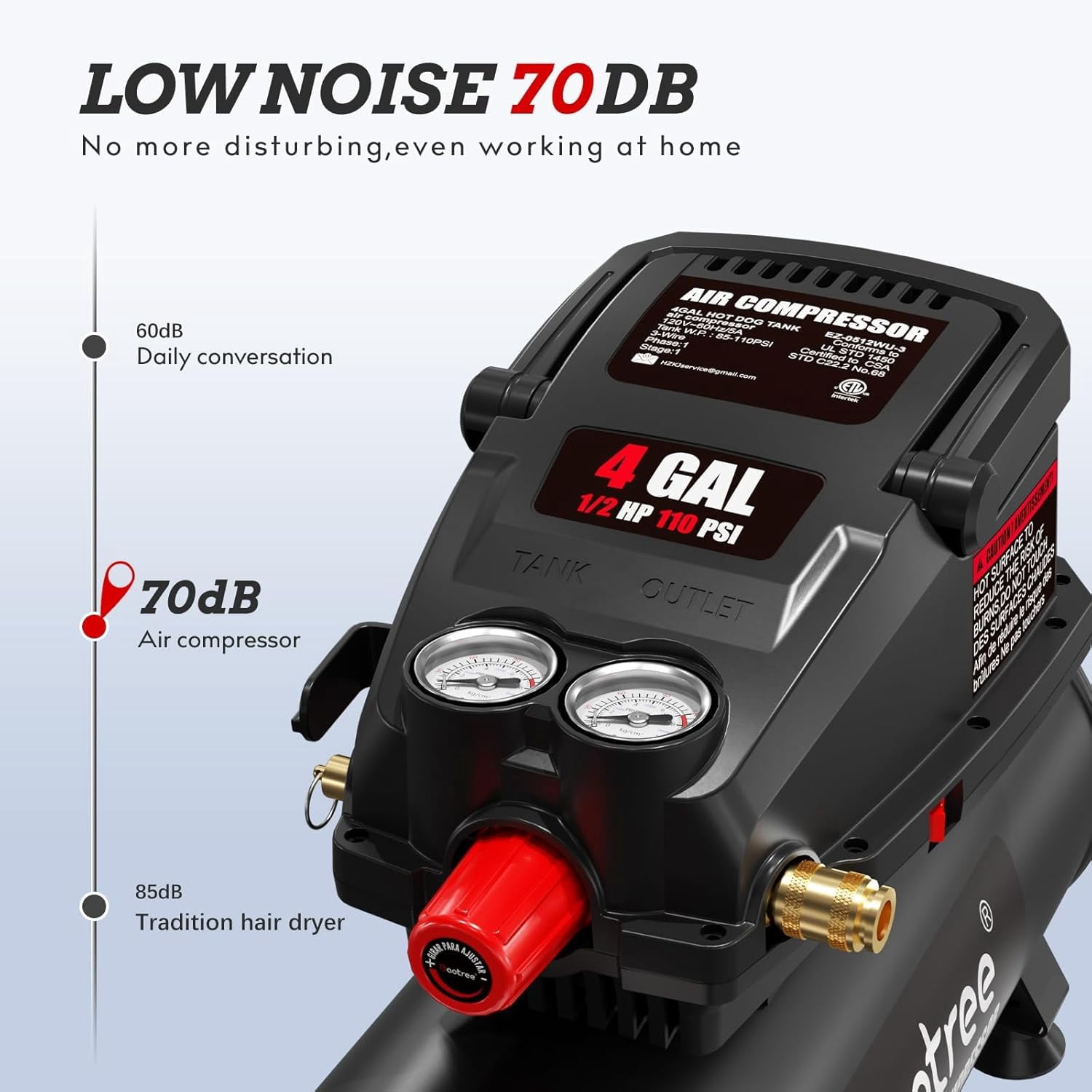 Baotree 8-Gallon/4-Gallon portable air compressor, 0.5HP, 110PSI, oil-free air tank, high-horsepower motor, suitable for garage work such as car repair and woodworking.(4-Gallon)