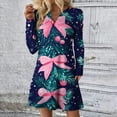 thumbnail image 2 of WTOBBY Women's Christmas Print Dress V-Neck Loose Fit Long Sleeve Casual Holiday Party Dress with Festive Seasonal Design for Women,Hot Pink L, 2 of 6