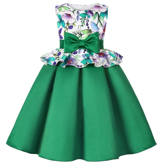 Girls Floral Dress Bowknot Sleeveless Princess Gown Sizes 2-10