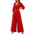 thumbnail image 2 of Aimik Dressy Jumpsuits for Women Dressy 3/4 Sleeve Wrap V Neck Pleated Wide Leg Jumpsuits Summer Fall Fashion Womens Jumpsuit for Vacation, 2 of 6