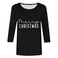 thumbnail image 4 of Tops for Women Plus Size Christmas 3/4 Sleeve Printed Round Neck T-shirt Loose Shirt Black XXL, 4 of 5