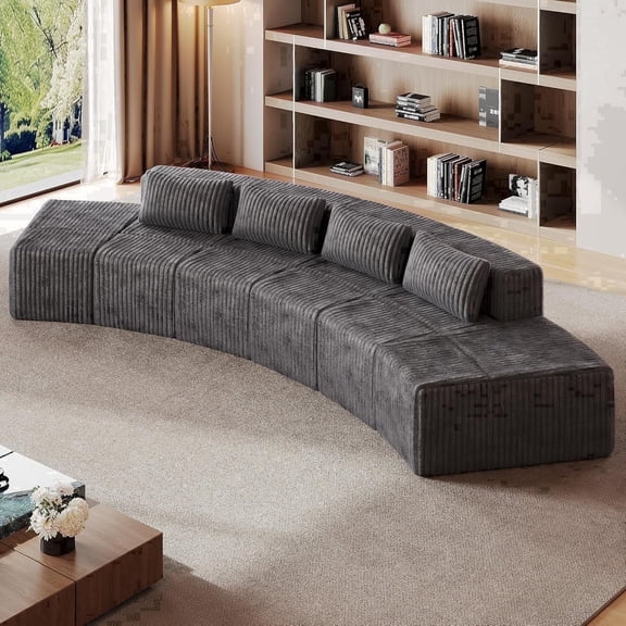 Laisnet 170" Boneless Sectional Sofa, Curved Modular Couch Cloud Corduroy Sofa for Living Room, No Assembly Required, Dark Grey