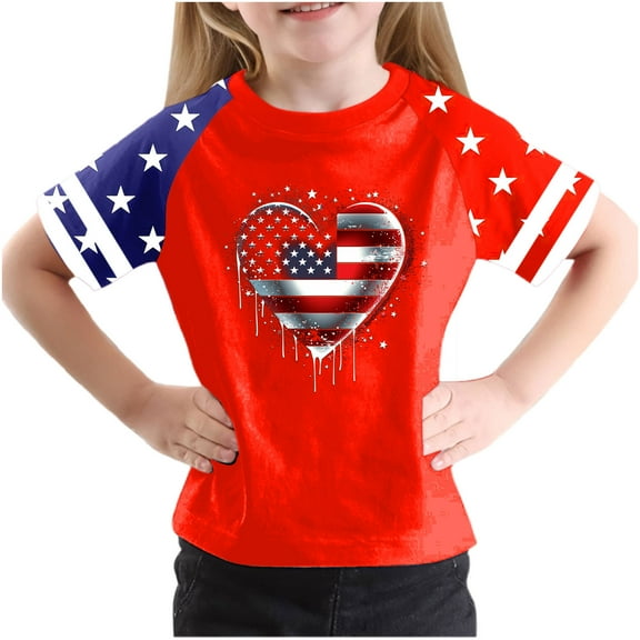 AUNVITO Boys & Girls Casual Raglan Sleeve T-Shirt Patriotic Independence Day Print Round Neck Graphic Top