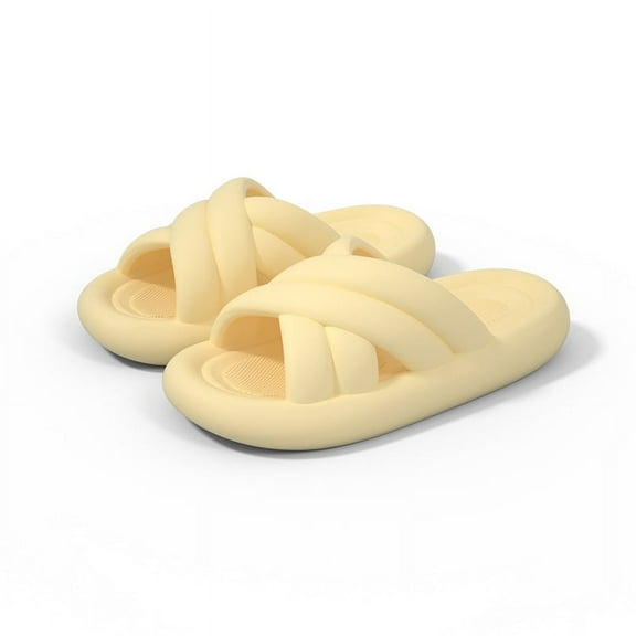 Nvzi -b Pillow Slippers for Women and Men Non Slip Quick Drying Shower Slides Bathroom Sandals ，Ultra Cushion ，Thick Sole（Size：40-41，Yellow）