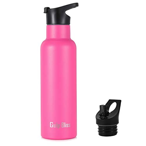 Water Bottle Straw & Wide Mouth 2 Lids Gold Armour GulpBliss Water Bottle Wide Mouth Vacuum Insulated 18/8 Stainless Steel Double Wall Sports Design 