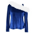 thumbnail image 7 of Girls' Velour Off Shoulder Blouse Top Christmas Festive Furry Collar Long Sleeve Shirt Autumn & Winter Top (4-14 Years), 7 of 7