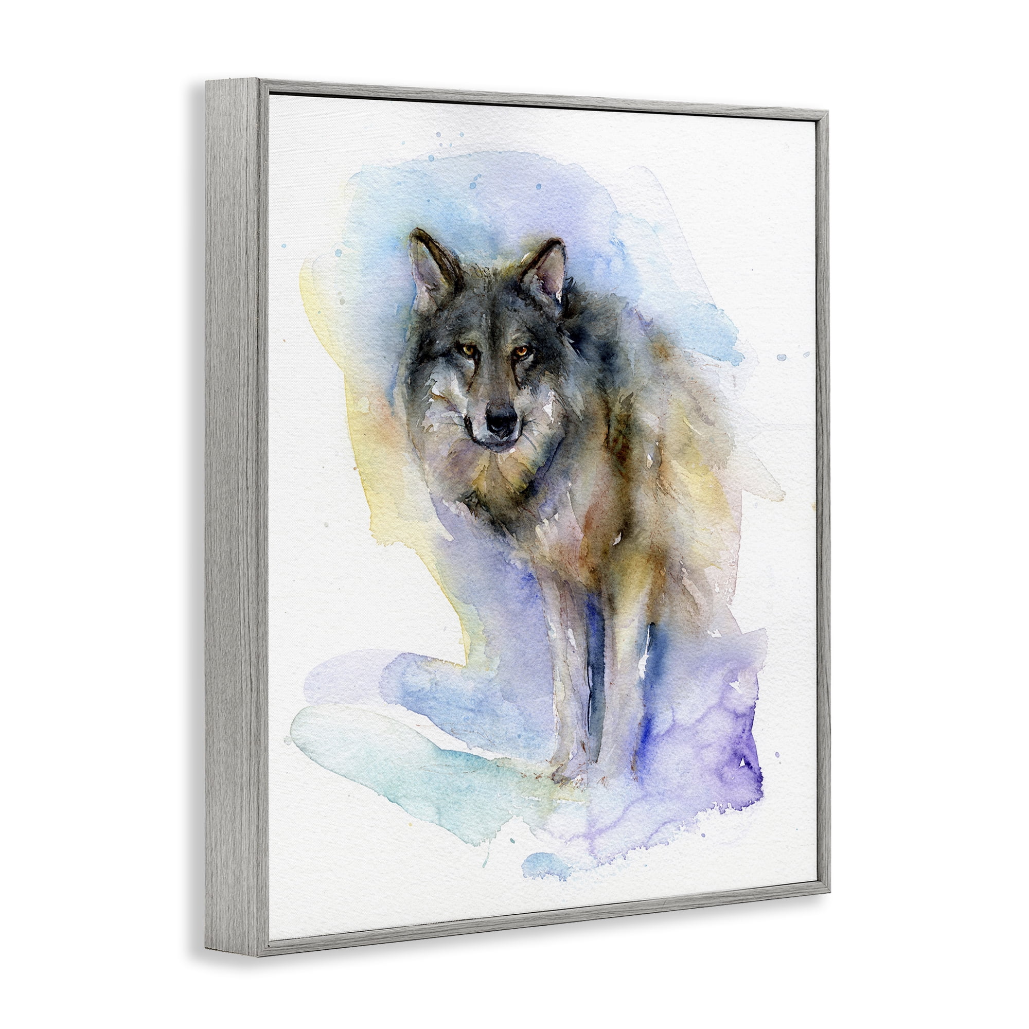 Stupell Industries Watercolor Wolf in Snow Animals & Insects Painting Gray Framed Art Print Wall Art, 16 x 20