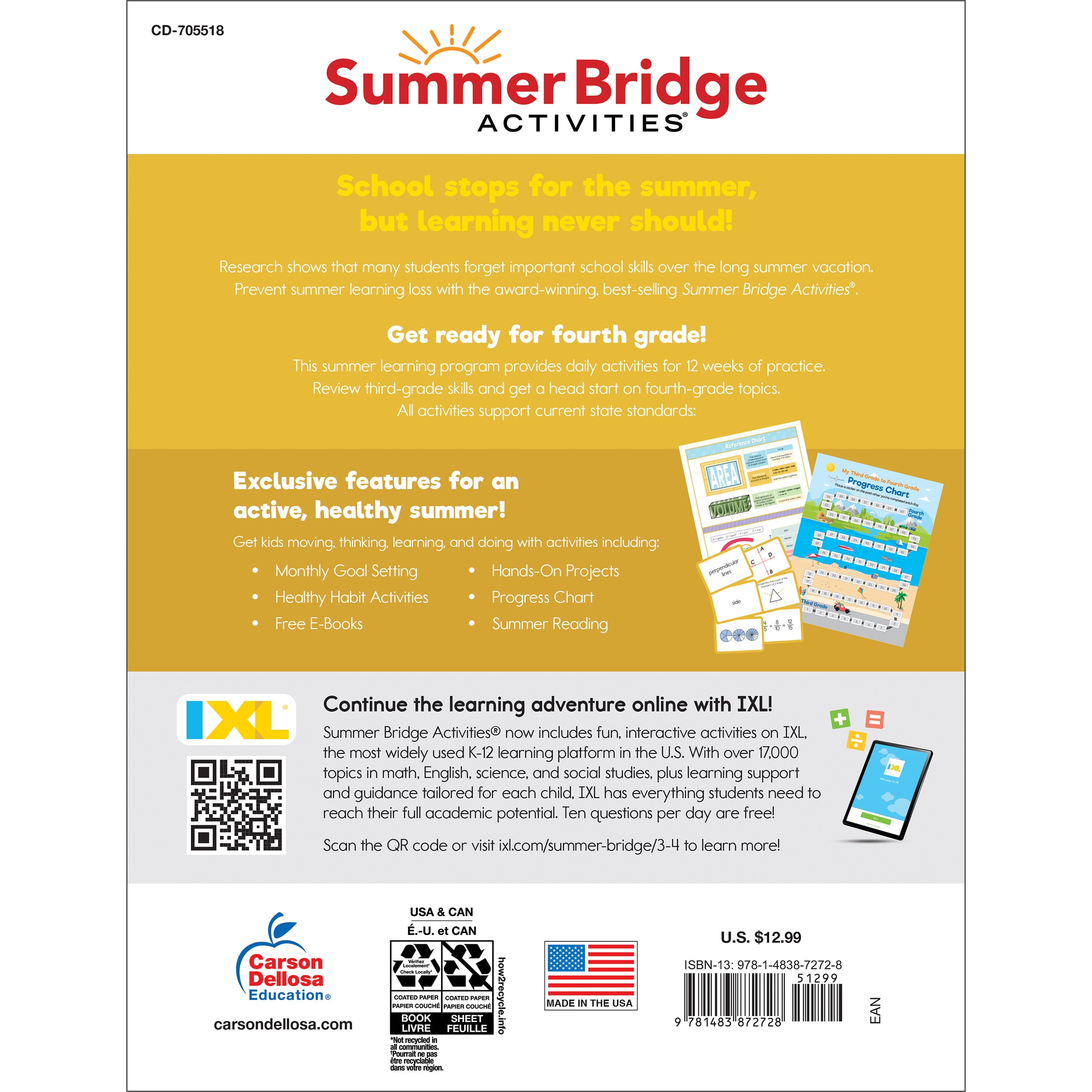 Summer Bridge Activities Workbook (160 pages) Grade 3-4