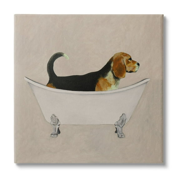 Stupell Industries Beagle In Tub Bathroom Pet Animals & Insects Painting Gallery Wrapped Canvas Print Wall Art