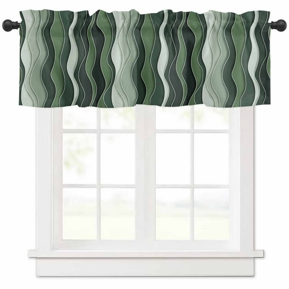 Hokiten Rod Pocket Curtain Valance, Green Ombre Farmhouse Window Valance for Living Room, Bedroom, Kitchen Abstract Art Moire Ocean Waves 42"W x 12"L