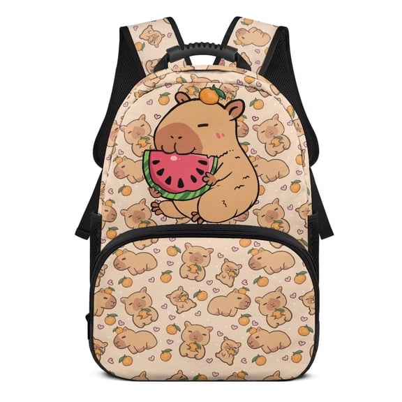 KUIFORTI Watermelon Capybara Kids Backpack 17 Inch Durable Children's School Bag with Multi Pockets, Suitable for Elementary Primary Students Back to School Supplies Gifts