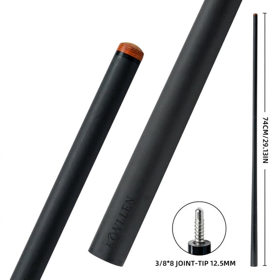 KONLLEN Pool Cue Single Shaft 3/8 * 10 12.5mm Carbon Fiber Technology Low Deflection Billiard Cue Stick 29''