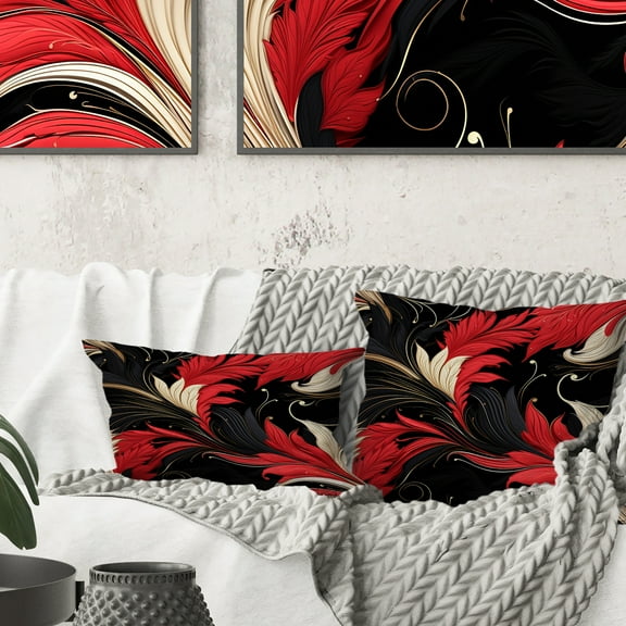 Designart "Golden Hollywood Glam: Red & Black Florals I" Floral Printed Throw Pillow