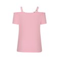 thumbnail image 4 of TKLPEHG Womens Tops V-Neck Zipper Cold Shoulde Top Loose Short Sleeve T Shirt Casual Fashion Comfy Summer Clothes Lightweight Solid Color Blouses (Pink,M), 4 of 6