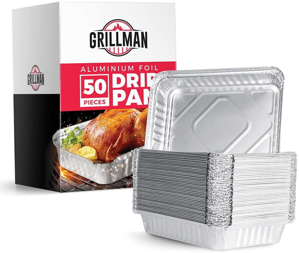 Grillman 50 Drip Pans Disposable Aluminum Foil Grease Trays For Gas