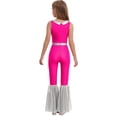thumbnail image 2 of Miutii Kids Girls Sleeveless Sequin Flare Bell Bottom Jumpsuit Pants Color Block Belted Prom Leotard Hot Pink 10, 2 of 5