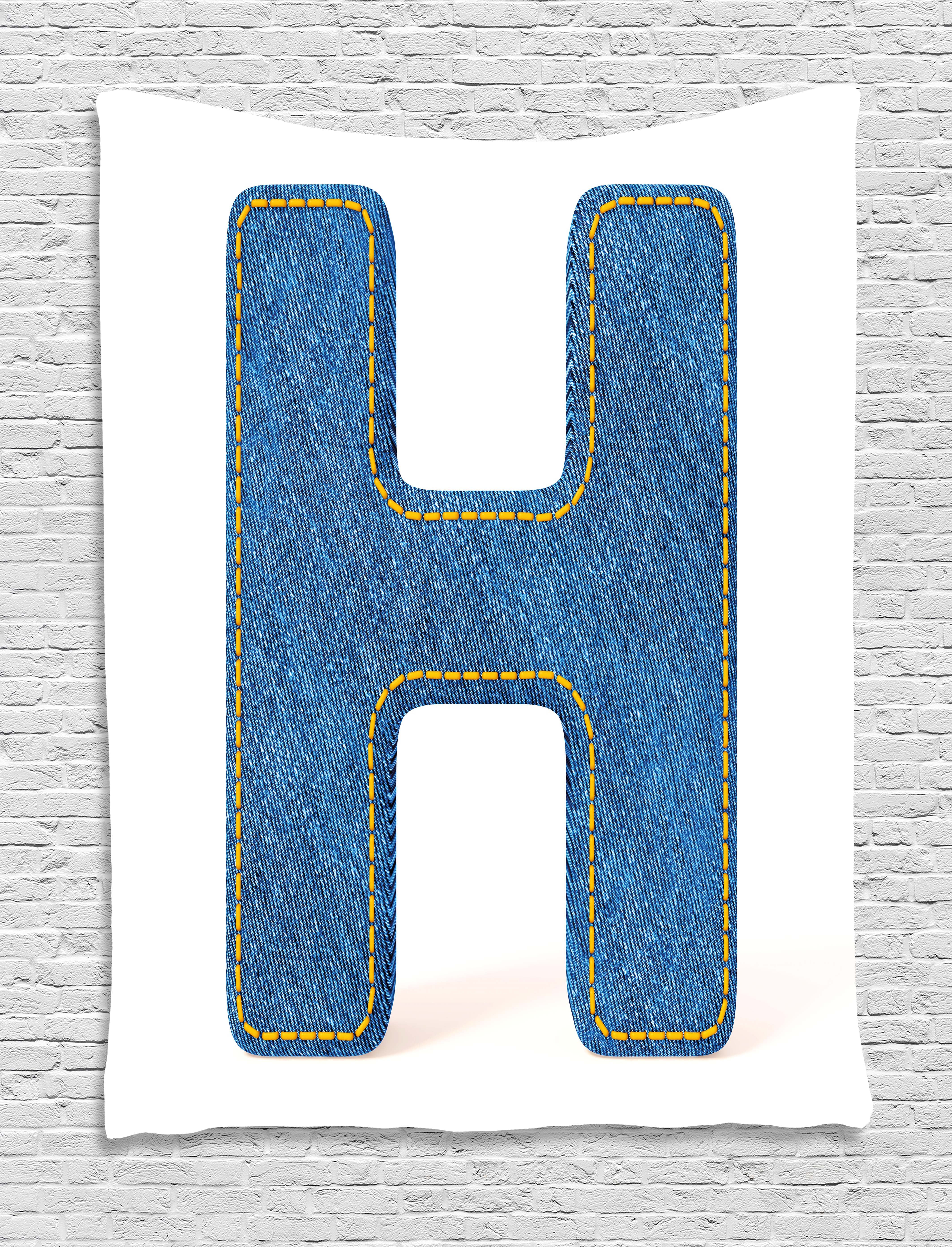 Letter H Tapestry, Denim Letter Design Uppercase H Fabric ...