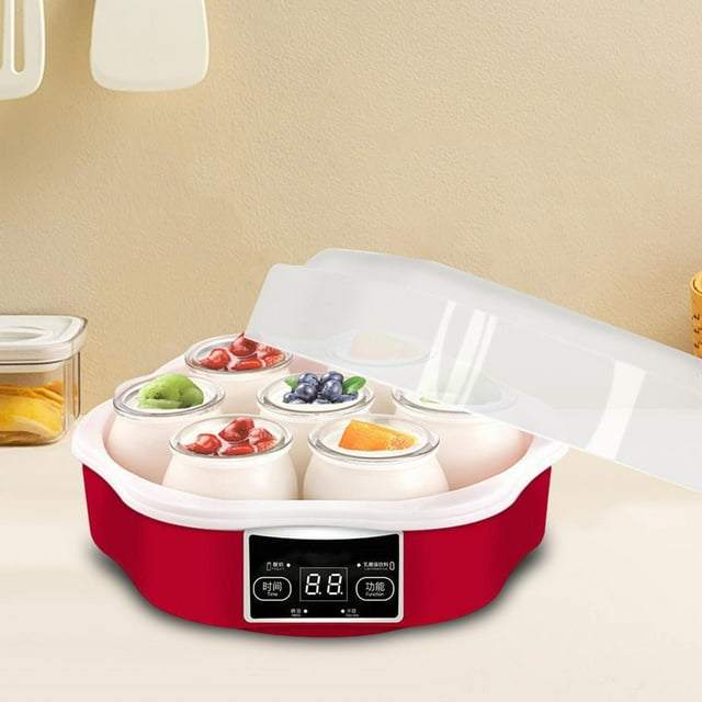 Fabricante de yogurt eléctrico Función de sincronización de línea de acero inoxidable Herramientas de yogurt de bricolaje con 7 tazas de vidrio 1.4L