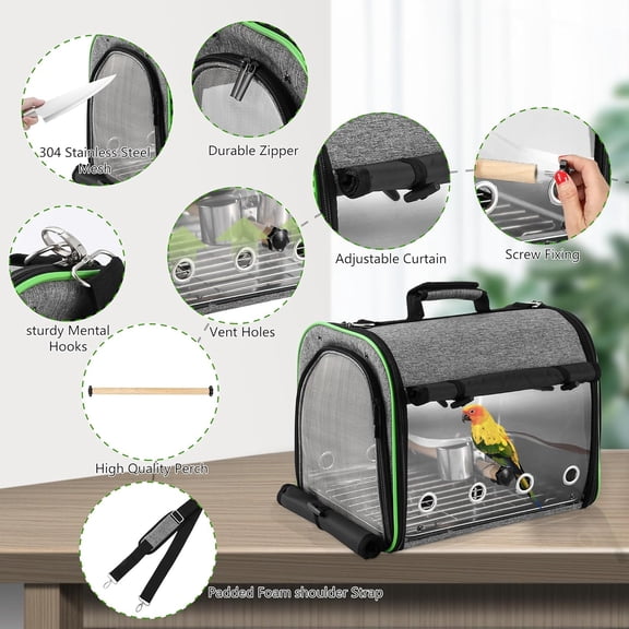 Portable Parrot Travel Cage with Stainless Steel Mesh and Transparent Window for Birds
