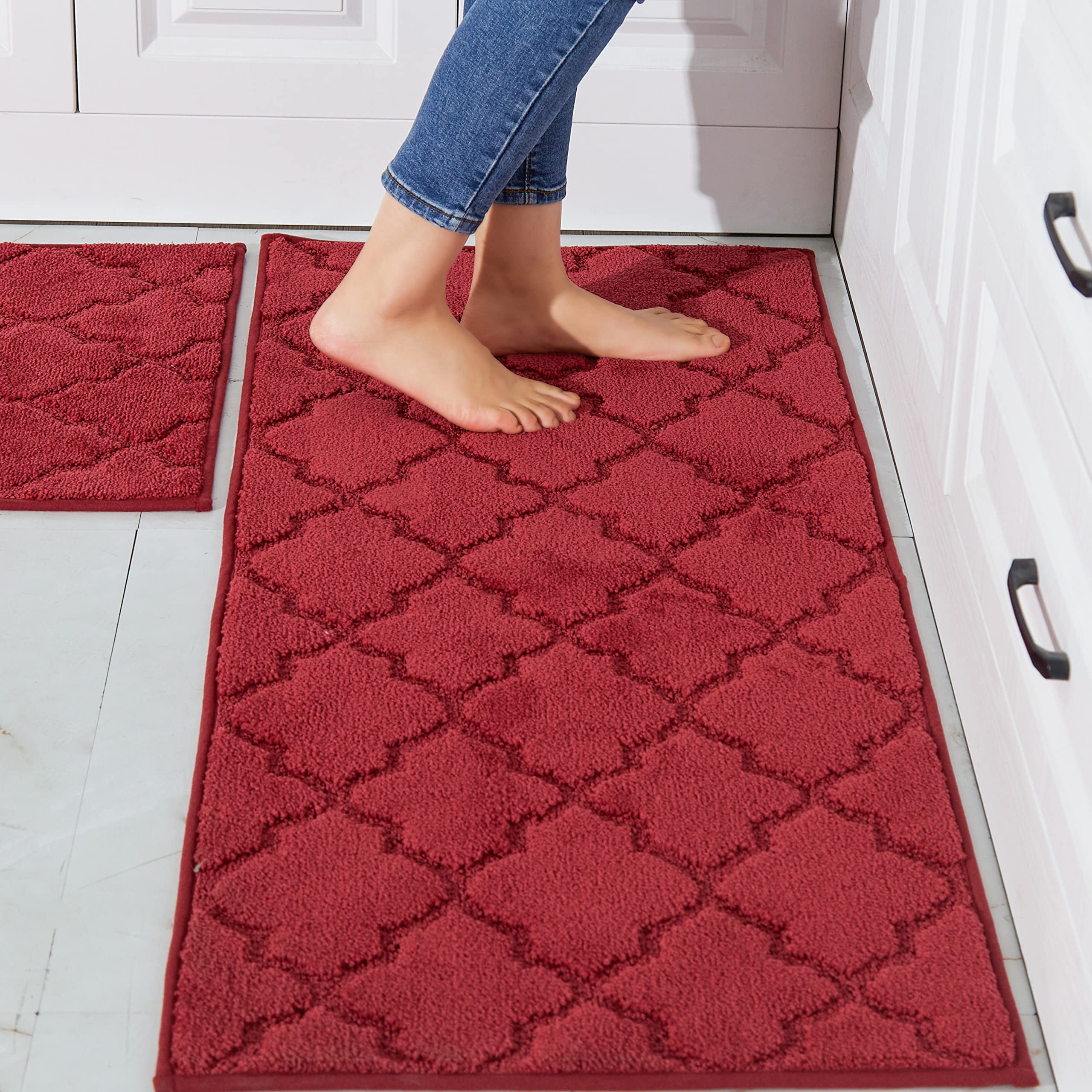 Sixhome Kitchen Rugs Mats Set of 2 Washable Absorbent Rugs for Kitchen Floor Non Skid Kitchen Mats in Front of Sink, 20 inchx32 inch+20 inchx48 inch