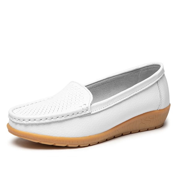 Gpaecead Women's Flat Loafers Faux Leather Soft Cushioned Slip On Breathable Comfort Shoes For Work And Daily Walking White