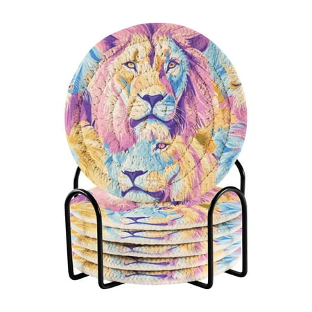 

6 coil coasters 3.94x3.94x0.24 inch water coasters Drink coasters with cup holders Absorbent coasters Heat resistant for bar protection Colorful Lion