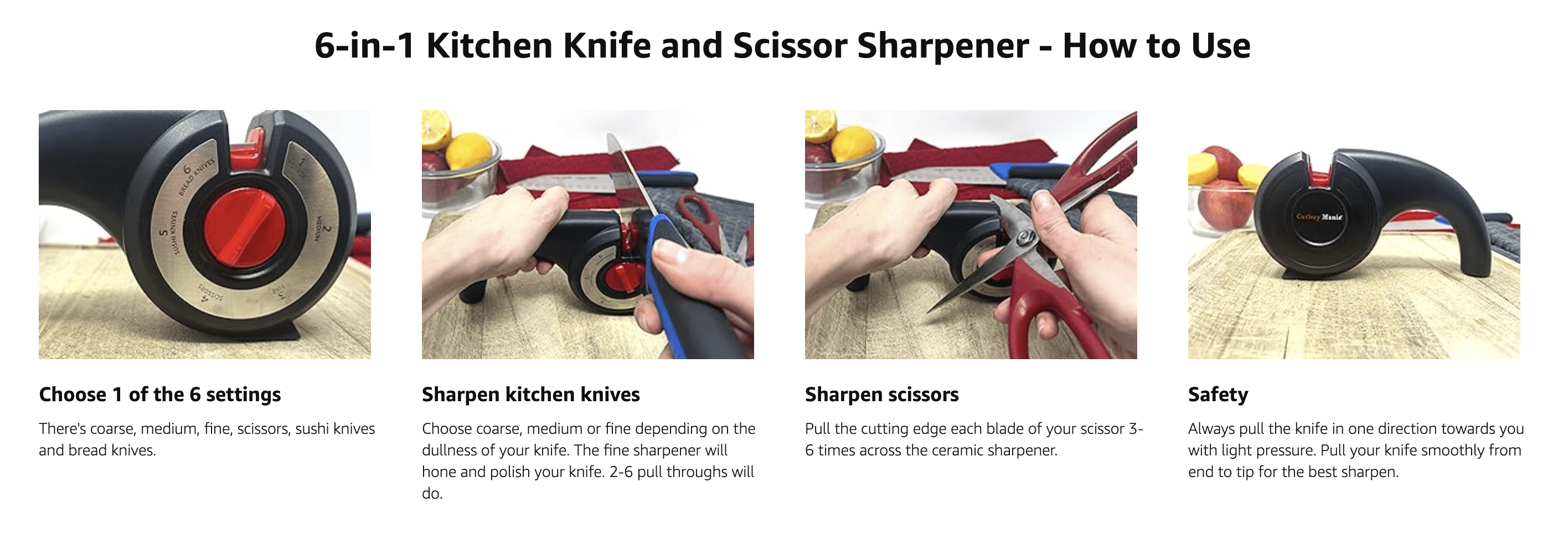 Cutlery Mania Knife and Scissor Sharpening Tool | 6 Specialized Sharpeners | Professional sharpening