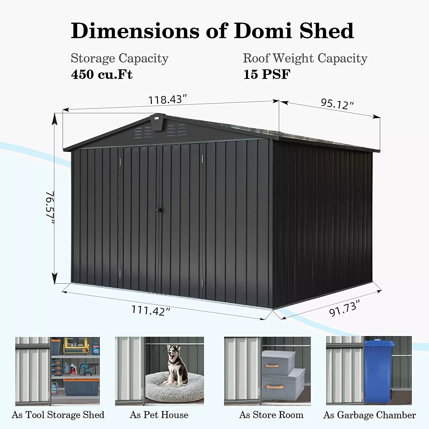 Domi Outdoor 10x 8FT Storage Shed with Lockable Door , Metal Garden Shed for Backyard, Patio, Lawn for Bike, Trash Can, Tools, Lawn Mowers, Pool Toys(Gray)