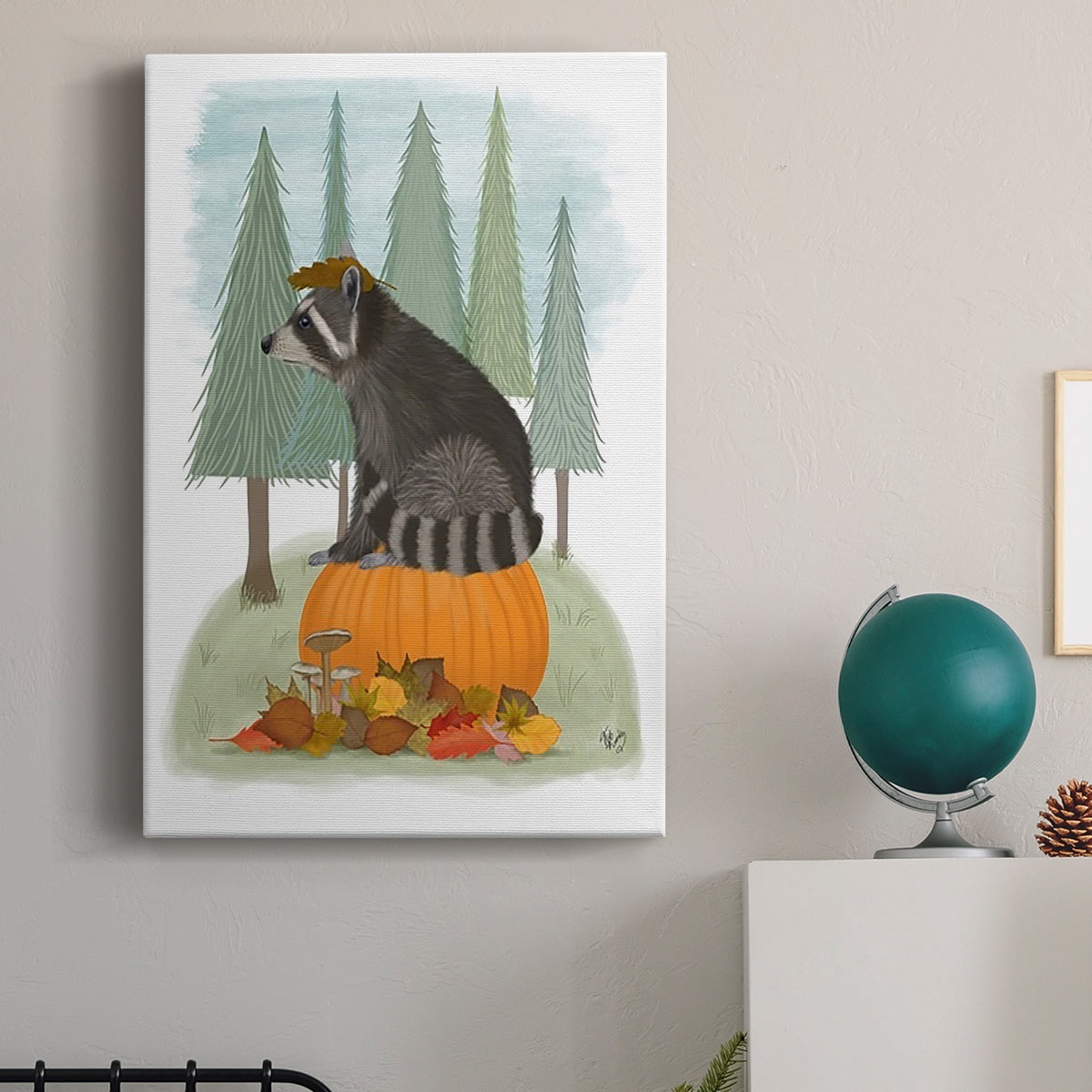 Raccoon On Pumpkin Premium Gallery Wrapped Canvas - Ready to Hang