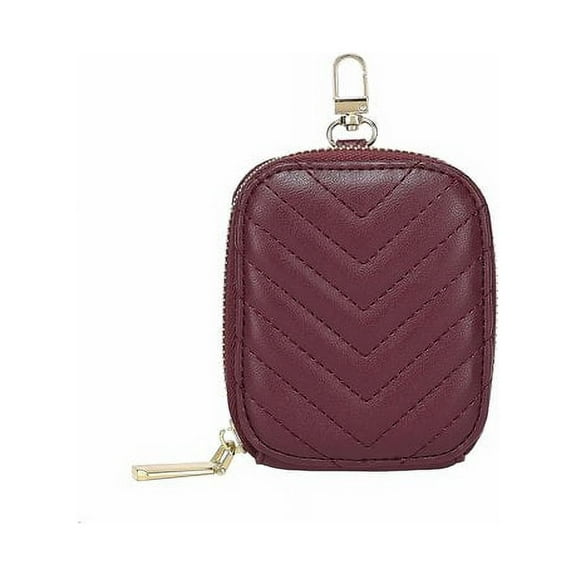 Daisy Rose Rectangle Quilted Chevron Coin Purse Pouch Change Wallet Holder for Women with clasp - PU Vegan Leather - Burgundy