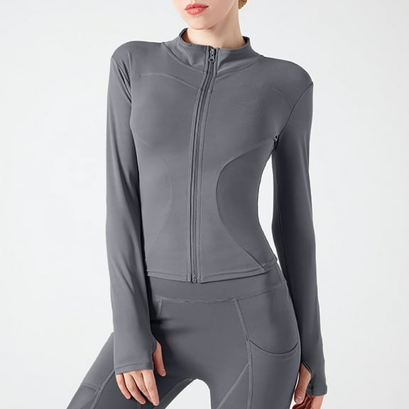 Women's Yoga Activewear Zipper Front Sports Tops Long Sleeve Sports Cropped Tops Woman's Winter Coat Cute Trench Coats for Women Winter Fuzzy Jackets Wool Clothes 3x down Lightweight Women Trench