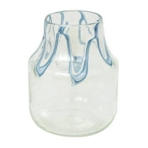 DecMode 10" Abstract Cream Glass Vase with Wavy Blue Design
