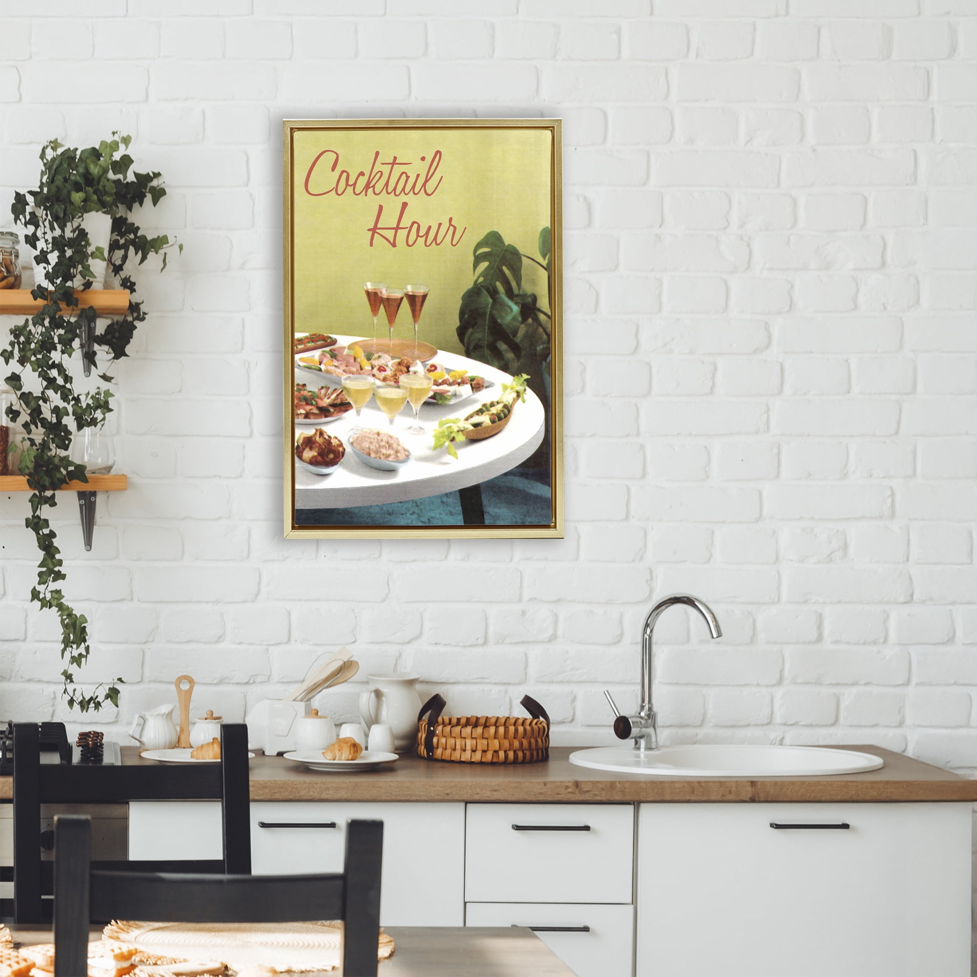 Stupell Industries Cocktail Hour Table Spread Gold Framed Floater Canvas Wall Art, design by Tim Wright