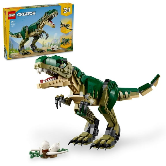 LEGO Creator 3 in 1 T-Rex Dinosaur Toy - Birthday Gift Idea for Boys & Girls - Option to Build T Rex, Triceratops & Pterodactyl - 31151