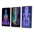 thumbnail image 3 of Designart "Meditation Neon" Robot Framed Wall Art Set Of 3 - Purple Modern Frame Canvas Set For Living Room Decor, 3 of 6