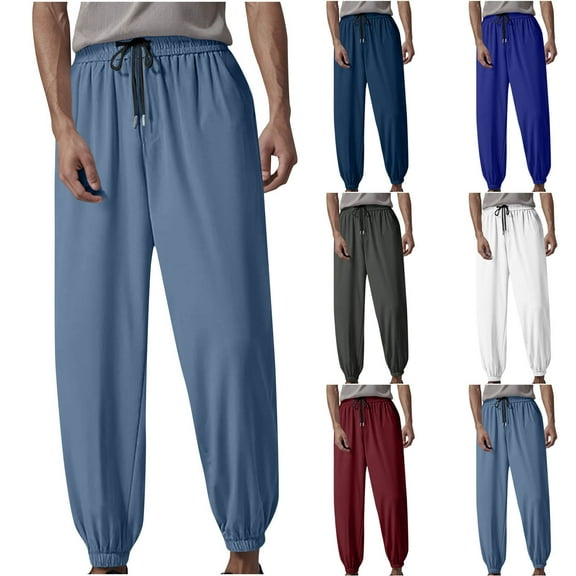 Jinhomg Elastic Waist Joggers for Men Lightweight Athletic Cinch Bottom Pants Casual Drawstring Sweatpants for Workout Running Jogging Light Blue,XXXXXL
