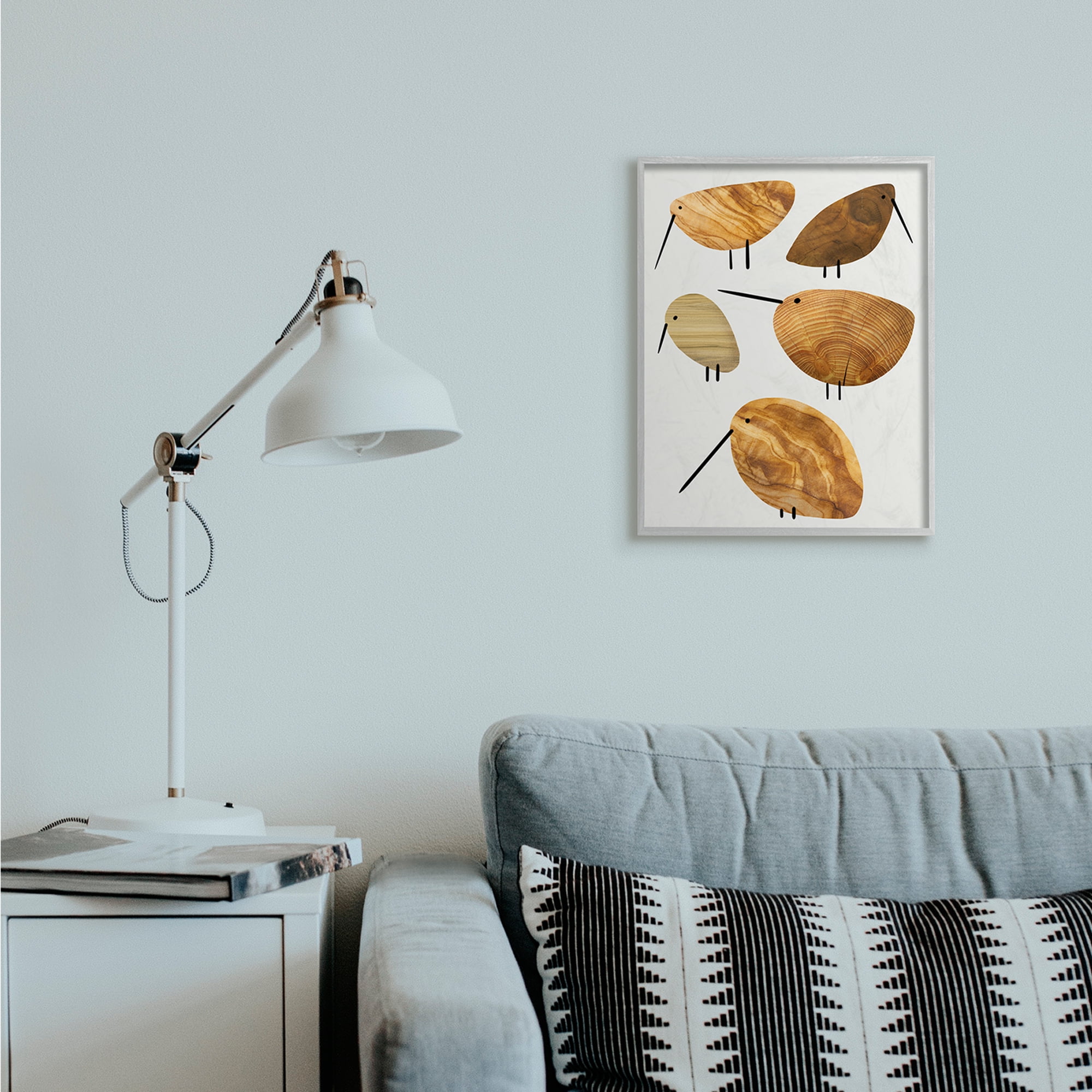Stupell Industries Cute Tree Patterned Birds Abstract Rustic Animal Gray Framed by Daphne Polselli
