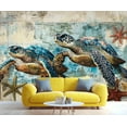 thumbnail image 4 of Sea Turtles Wall Mural - Marine Life Wall Murals, Vintage World Map Hd Photo For Living Room Bedroom, Sea Turtle Mural 59"W x 39.4"H (Not Peel and Stick), 4 of 6