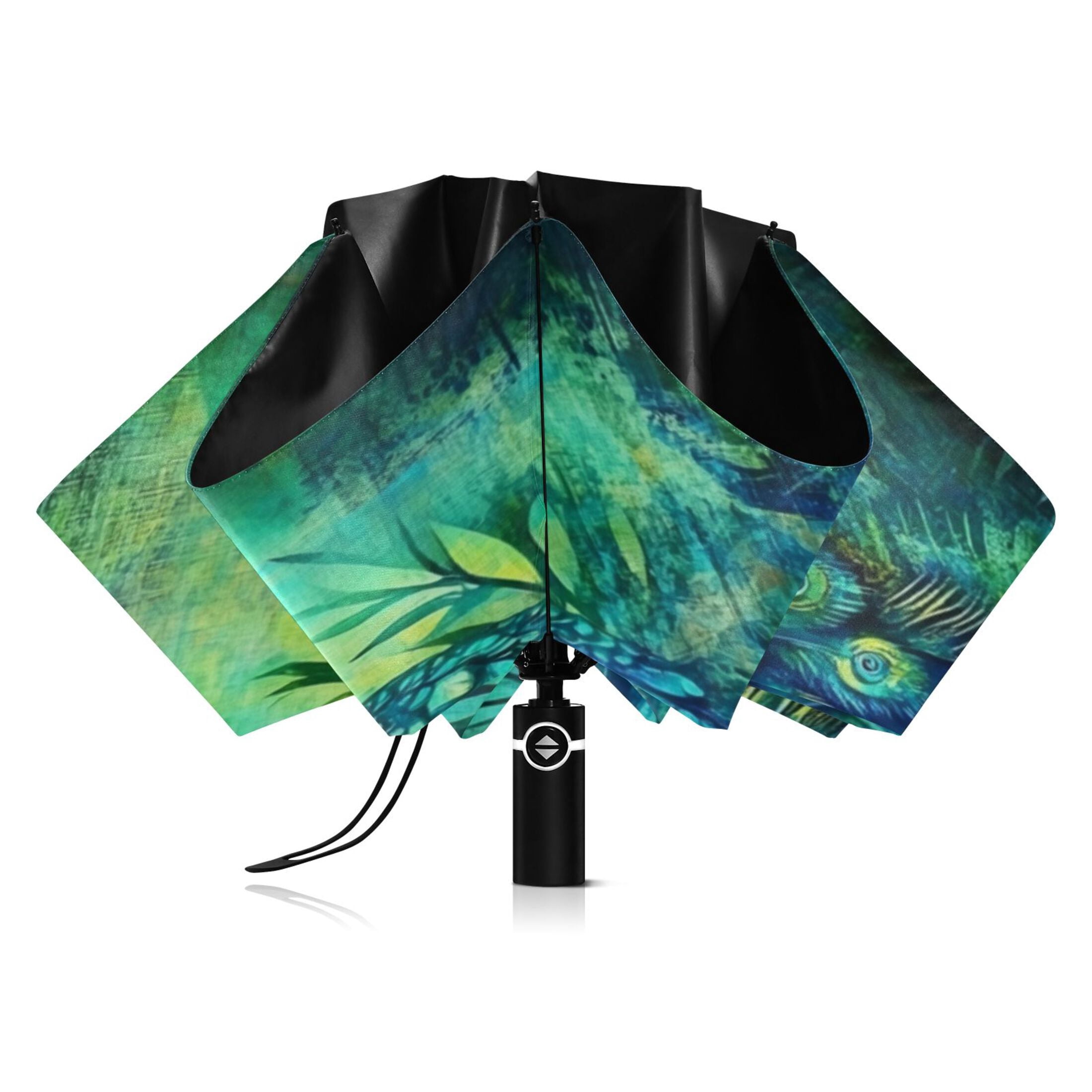 Elegant Peacock in Green Extra Large Automatic Umbrella, UV Protection, Waterproof, Auto Open and Close