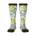 thumbnail image 2 of Lsque Funny Dinosaurs on Stripes Printed Crew Socks Men's Women's LightWeight Thin Casual Calf Socks ,Knee High Socks,Cotton Socks, 2 of 9