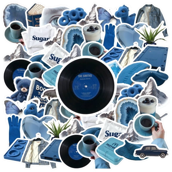 35pcs-50pcs Blue Stickers Stationery Stickers Nature Animal Stickers Cool Decals for Laptops Suitcase Phone